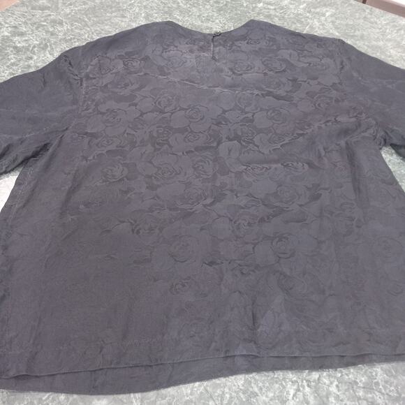 Vintage Peaches & Smith 100% Silk Short Sleeve Black Floral Tunic Top Classy EUC - Picture 7 of 10